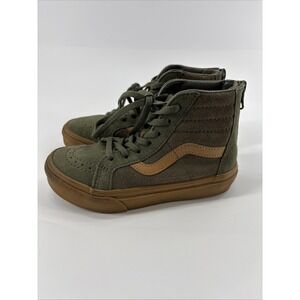 Vans Sk8-HI Green Suede Natural Gum Rear Zip Skate Shoes Youth 12.5